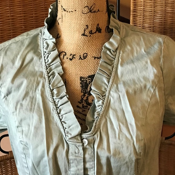 The Limited | Tops | Blue Green Button Down With Ruffle Neck | Poshmark